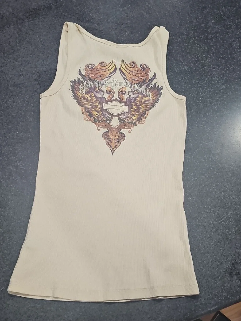 Harley-Davidson Cream Ribbed Tank with Winged Graphic